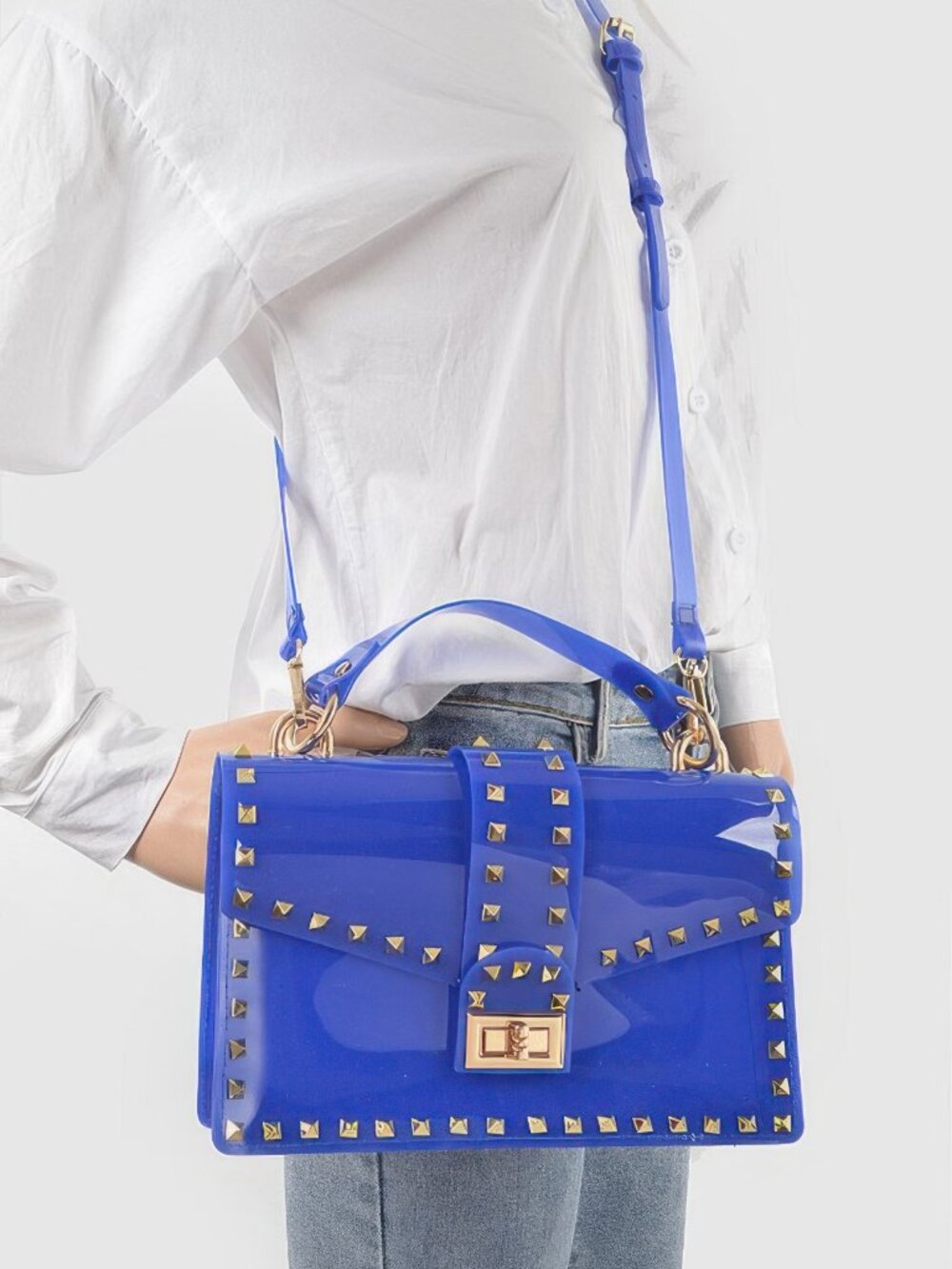 Studded Colorful Transparent Clutch